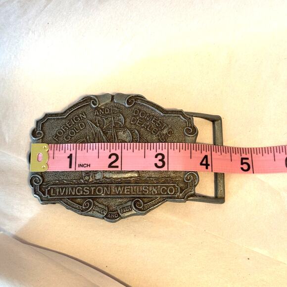 Vintage Circa 70s Pewter Livingston Wells & Co Gold Dealers Belt Buckle - Picture 4 of 7